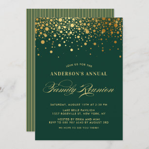 Elegant Confetti Gold Foil Green Family Reunion Invitation