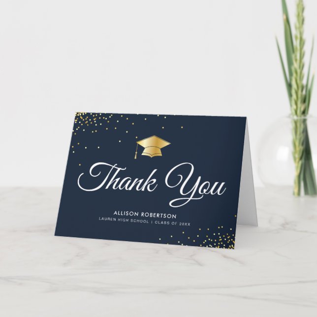 Elegant confetti graduation thank you card (Front)