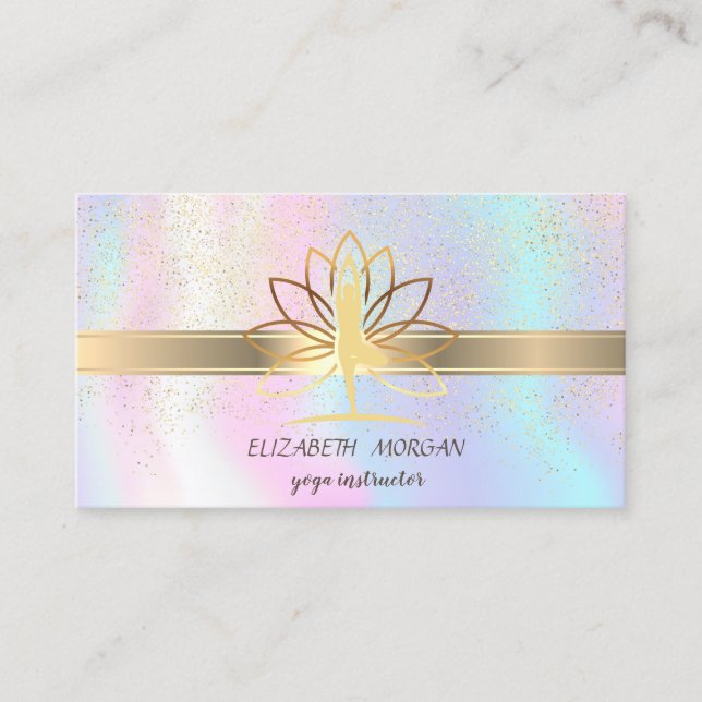 Elegant Confetti,Lotus,Holographic Yoga Business Card (Front)