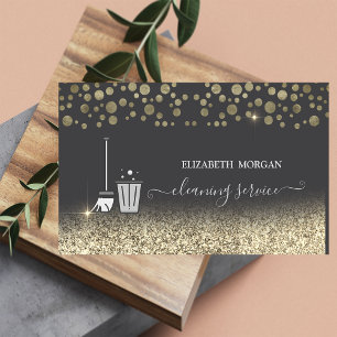 Elegant Confetti Maid Cleaning Glitter Grey Business Card
