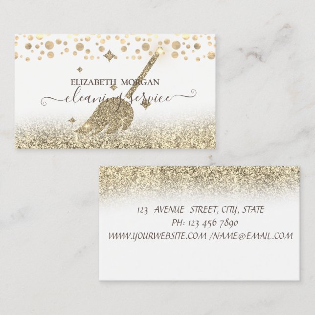 Elegant Confetti  Maid Cleaning Gold Glitter Business Card (Front/Back)