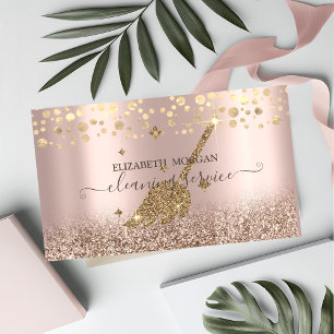 Elegant Confetti Maid Cleaning Rose Gold Glitter Business Card