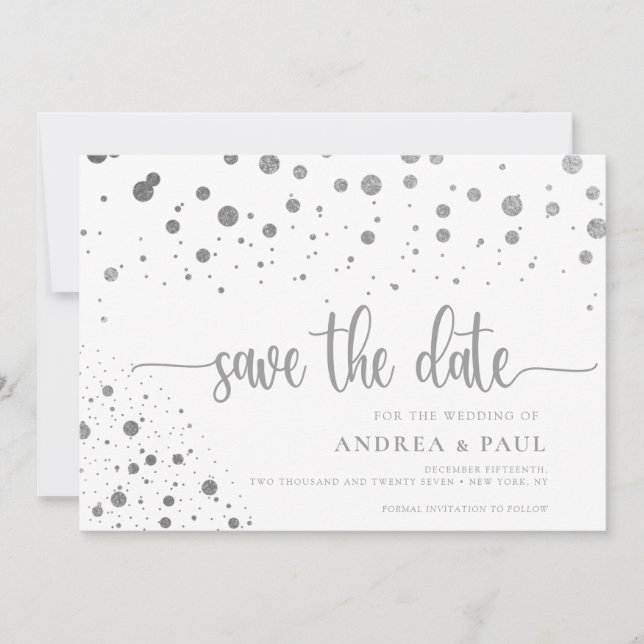 Elegant Confetti Photo Wedding Save The Date (Front)