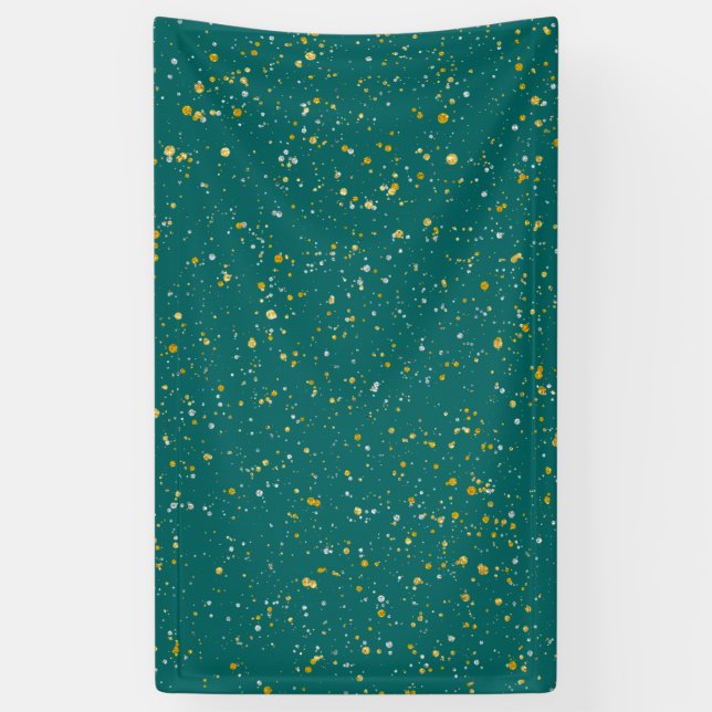 Elegant Confetti Space - Teal Green & Gold,Silver Banner (Vertical)