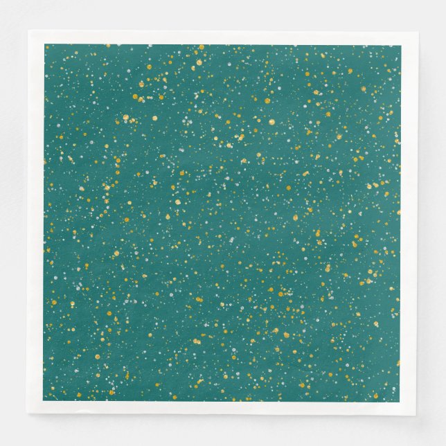 Elegant Confetti Space - Teal Green & Gold,Silver Napkin (Front)