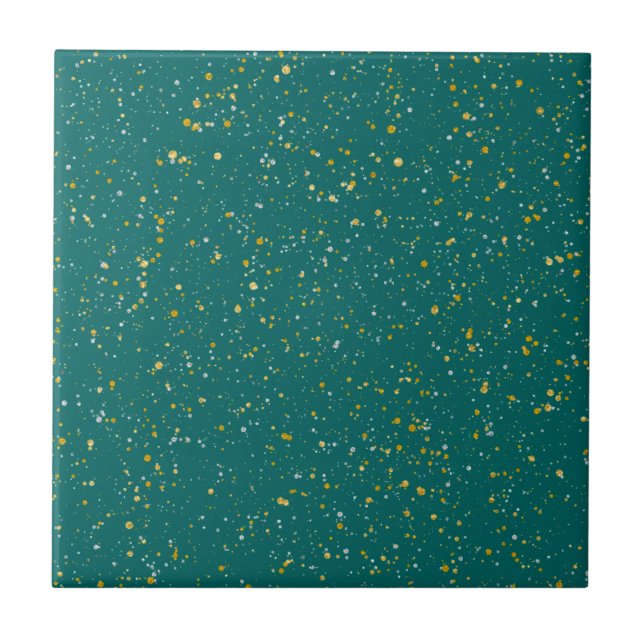 Elegant Confetti Space - Teal Green & Gold,Silver Tile (Front)