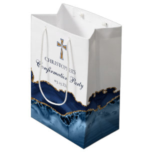 Elegant Confirmation Church Party Customized Blue Medium Gift Bag
