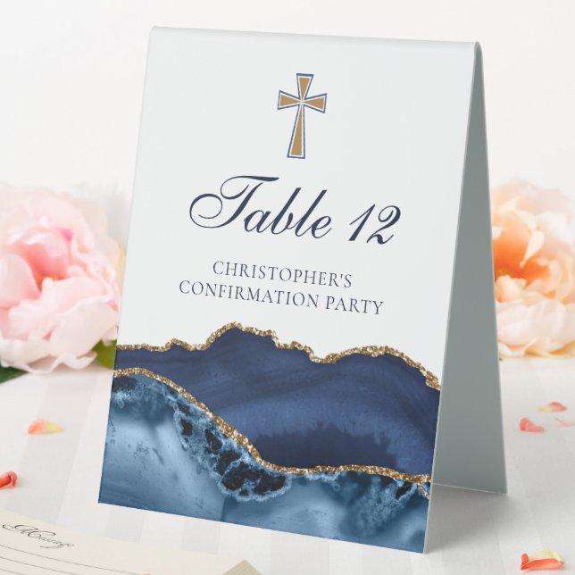 Elegant Confirmation Cross Navy Blue Gold Agate (In SItu (Wedding))
