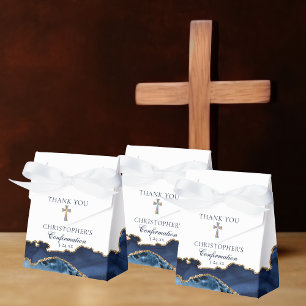 Elegant Confirmation Cross Navy Blue Gold Party Favour Box