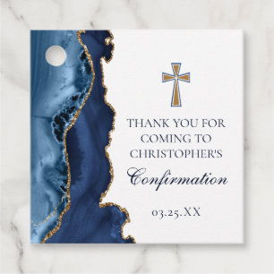 Elegant Confirmation Cross Navy Blue Gold Party Favour Tags