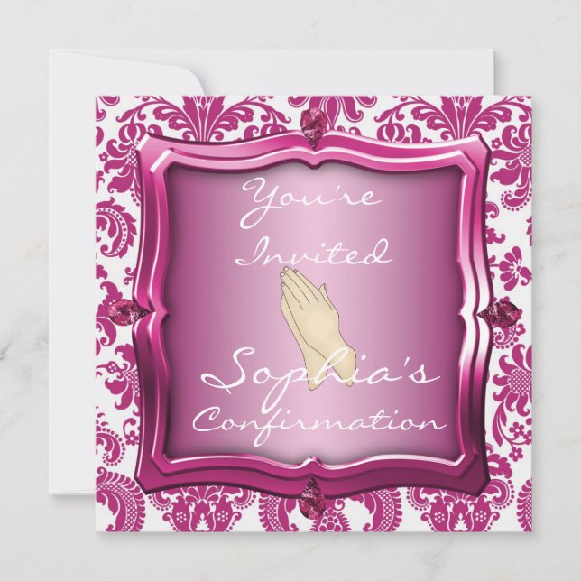 Elegant CONFIRMATION Damask Design INVITATIONS (Front)