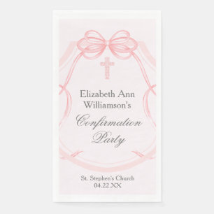 Elegant Confirmation Party Pink Bow Ribbon Custom Napkin
