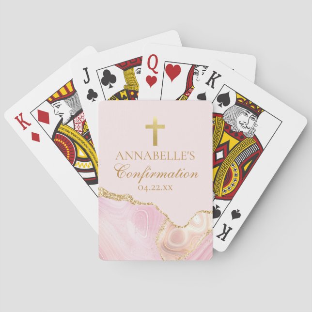 Elegant Confirmation Party Pink Gold Personalised Playing Cards (Back)