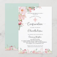 Elegant Confirmation Rose Gold, Mint Floral, Verse