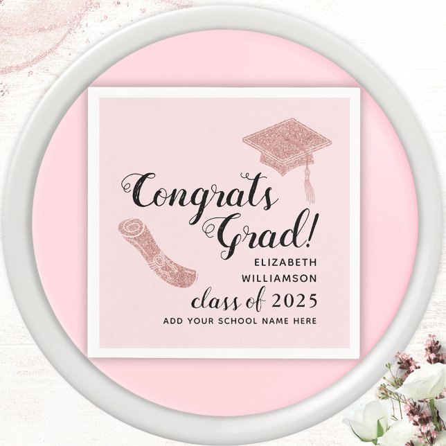 Elegant Congrats Grad Class 2025 Pink Graduation Napkin (Creator Uploaded)