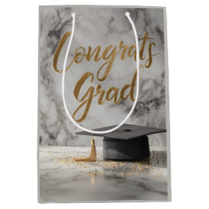 Elegant "Congrats Grad" with Graduation Cap Medium Gift Bag