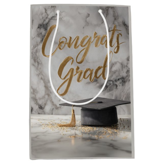 Elegant "Congrats Grad" with Graduation Cap Medium Gift Bag (Front)