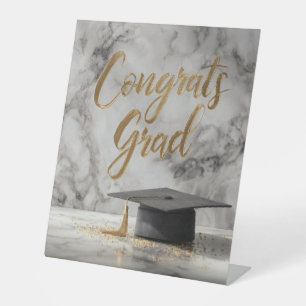 Elegant "Congrats Grad" with Graduation Cap Pedestal Sign