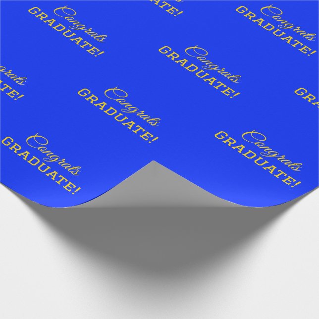Elegant Congrats Graduate! Large Print Gold Blue  Wrapping Paper (Corner)