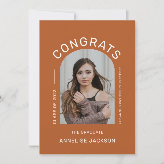 Elegant congrats graduate photo announcement card (Front)