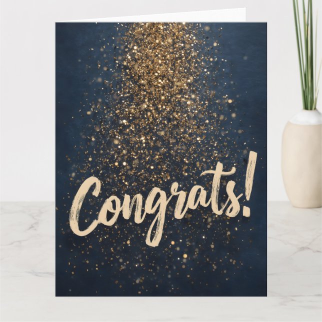 Elegant "Congrats!" Greeting with Golden Confetti Card (Front)