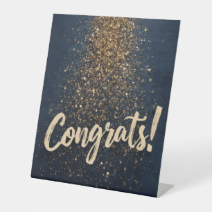 Elegant "Congrats!" Greeting with Golden Confetti Pedestal Sign