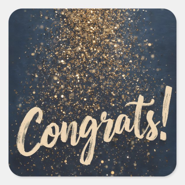 Elegant "Congrats!" Greeting with Golden Confetti Square Sticker (Front)