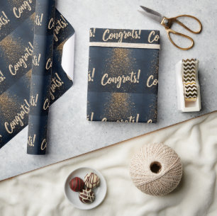 Elegant "Congrats!" Greeting with Golden Confetti Wrapping Paper