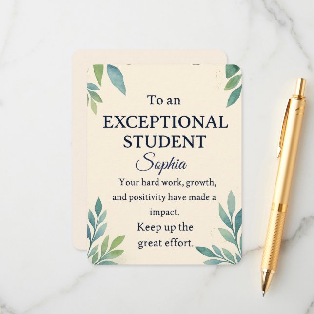 Elegant Congratulations Card for an Exceptional St (Front/Back In Situ)