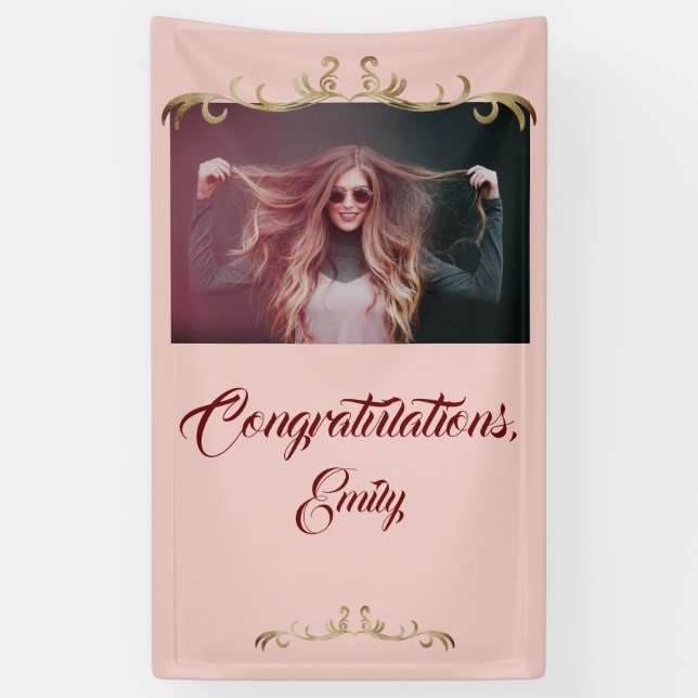 Elegant Congratulations Gold Ornament Photo Party Banner (Vertical)