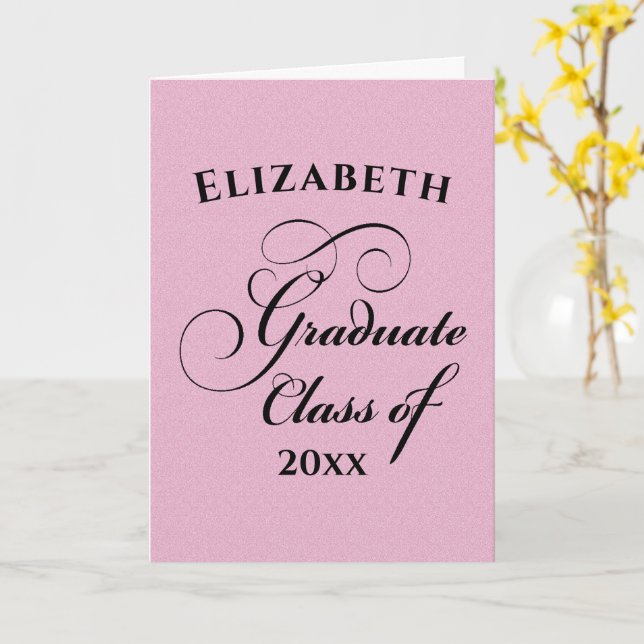 Elegant Congratulations Graduate Pink Glitter Card (Yellow Flower)