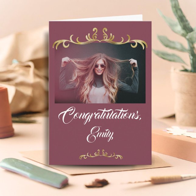 Elegant Congratulations Ornament Photo Graduation  Card (Creator Uploaded)