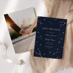 Elegant Constellation Blue And Silver Wedding Save The Date