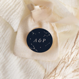 Elegant Constellation Blue Wedding Monogram Classic Round Sticker