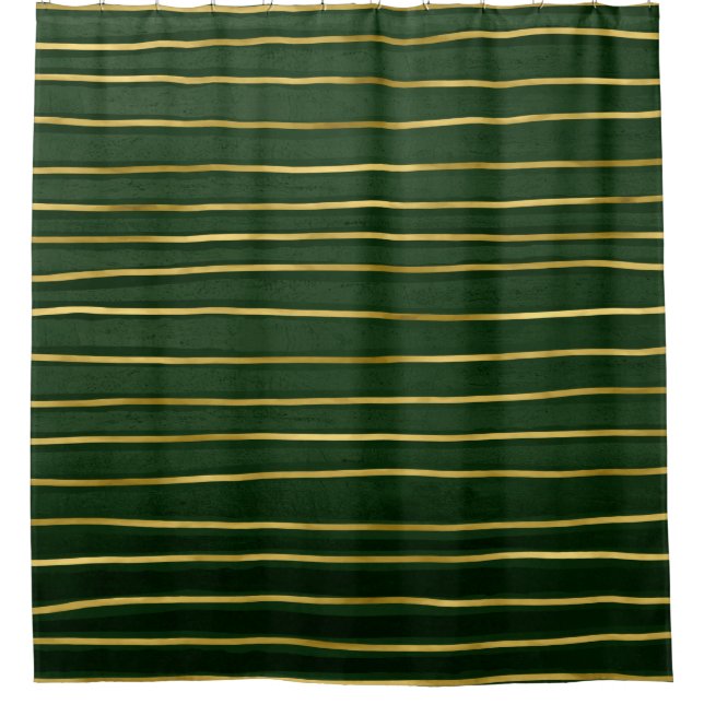 Elegant Contemporary Gold and Green Tones Stripes Shower Curtain (Front)