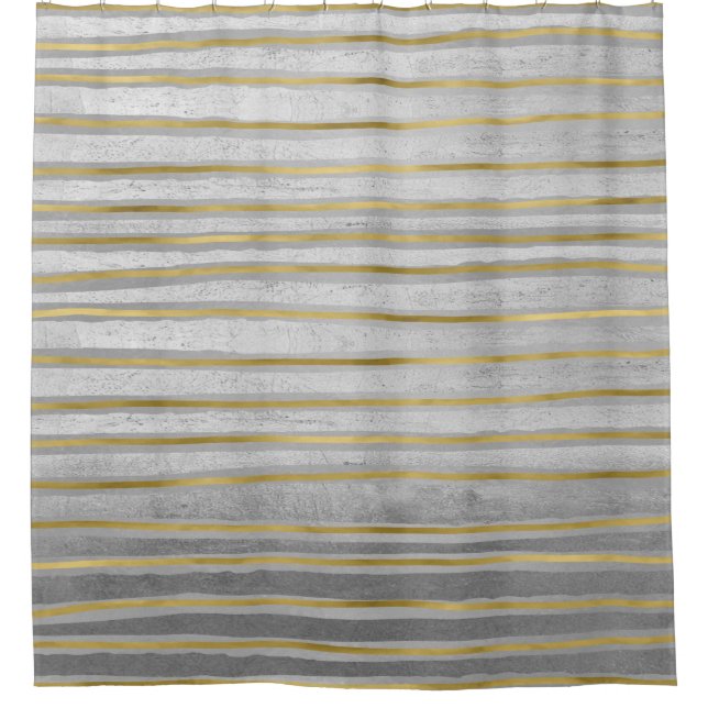 Elegant Contemporary Gold and Grey Tone Stripes Shower Curtain (Front)