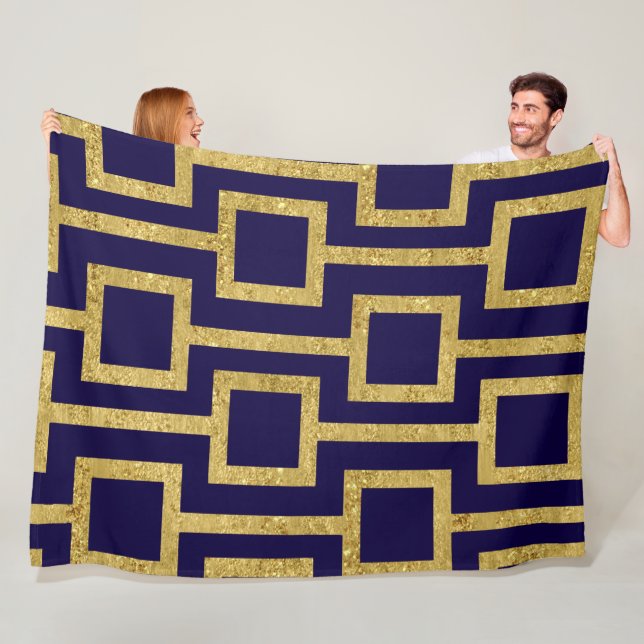 Elegant Contemporary Gold Pattern on Your Colour Fleece Blanket (In Situ)