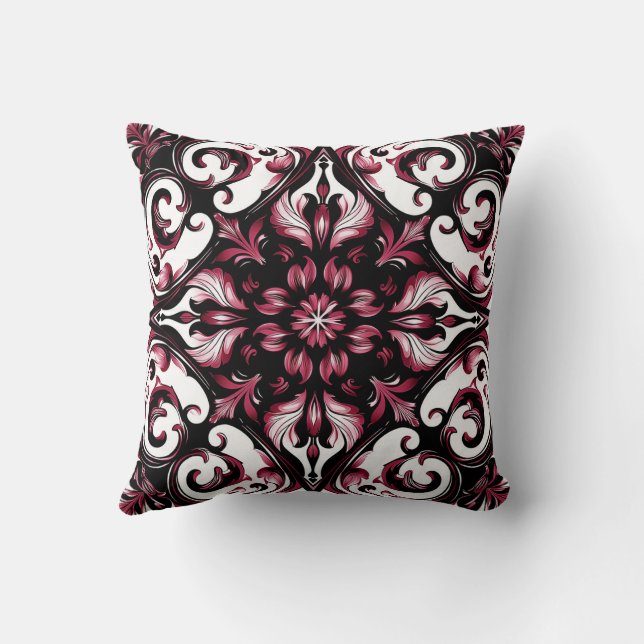 Elegant Contemporary Modern Ornate Burgundy Cushion (Back)