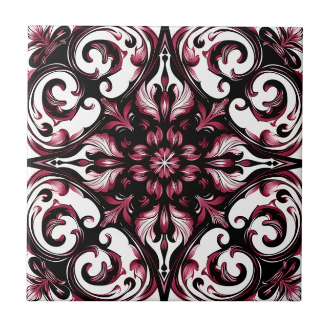 Elegant Contemporary Modern Ornate Burgundy Tile (Front)