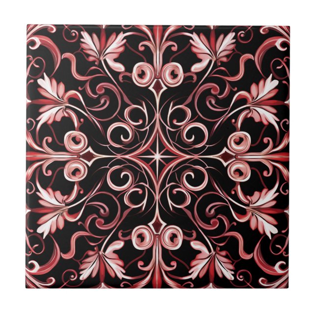 Elegant Contemporary Modern Ornate Burgundy Tile (Front)