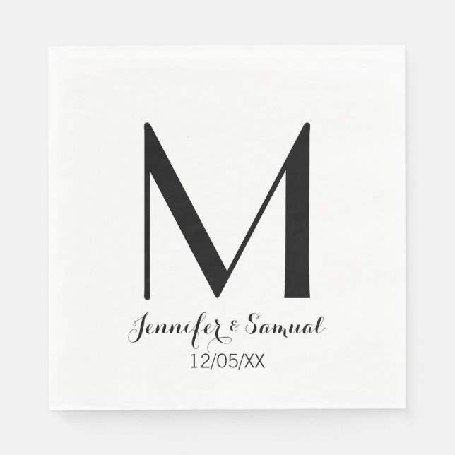Elegant & Contemporary Monogram & Date Napkin (Front)