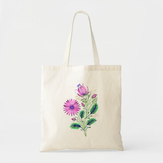 Elegant contemporary purple flowers bouquet bag (Front)