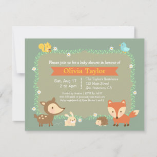 Elegant Contemporary Woodland Animal Baby Shower Invitation