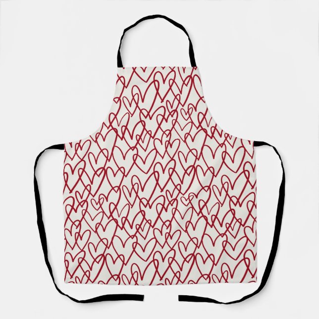 Elegant Continuous Line Hearts Pattern Kitchen Apr Apron (Front)