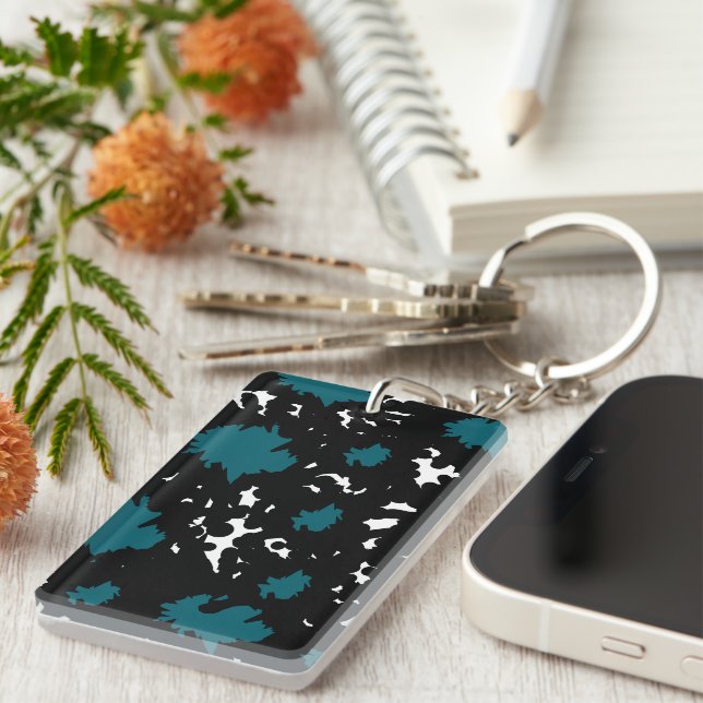 Elegant Contrast – Teal & Black Abstract Keychain (Front Right)