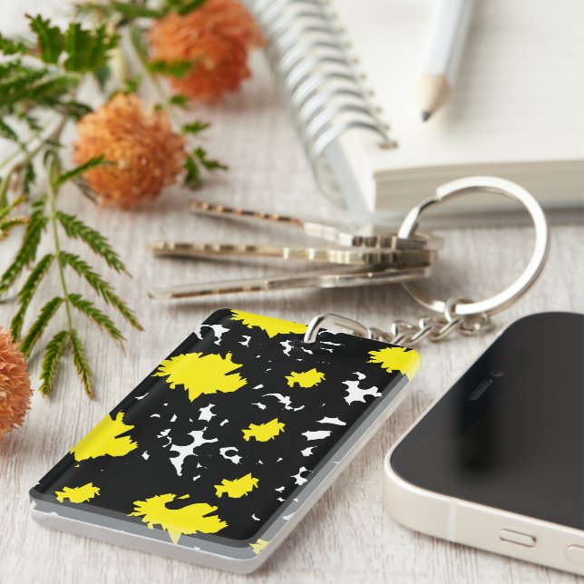 Elegant Contrast – Yellow & Black Abstract  Key Ring (Front Right)