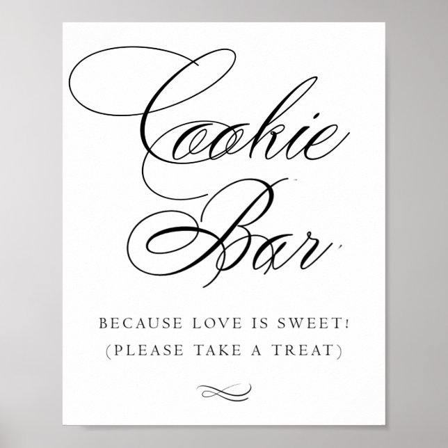 Elegant Cookie Bar Black Calligraphy | Chic Table Poster (Front)