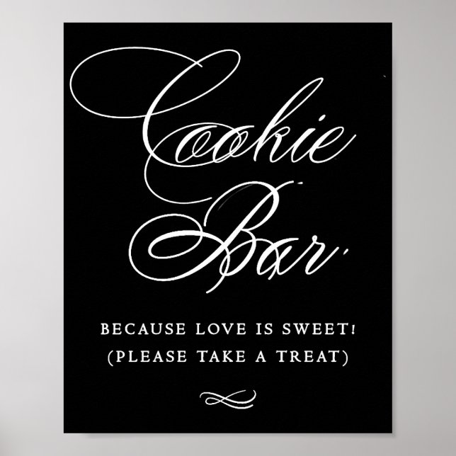 Elegant Cookie Bar White Calligraphy | Chic Table Poster (Front)