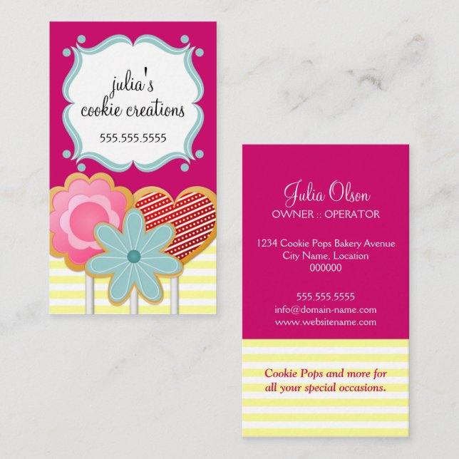 Elegant Cookie Pops Bakery Business Card (Front/Back)