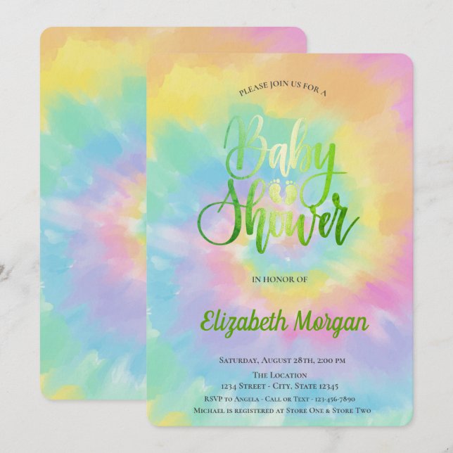 Elegant Cool Baby Shower Tie Dye  Invitation (Front/Back)